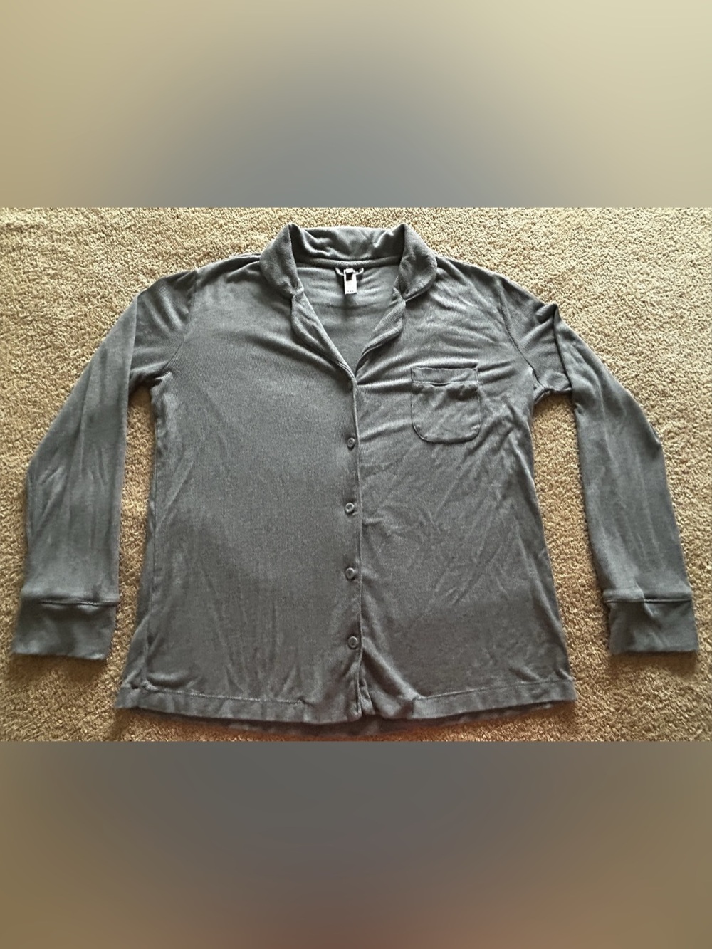 SKIMS Sleep Long Sleeve Button Up Top Gray Medium